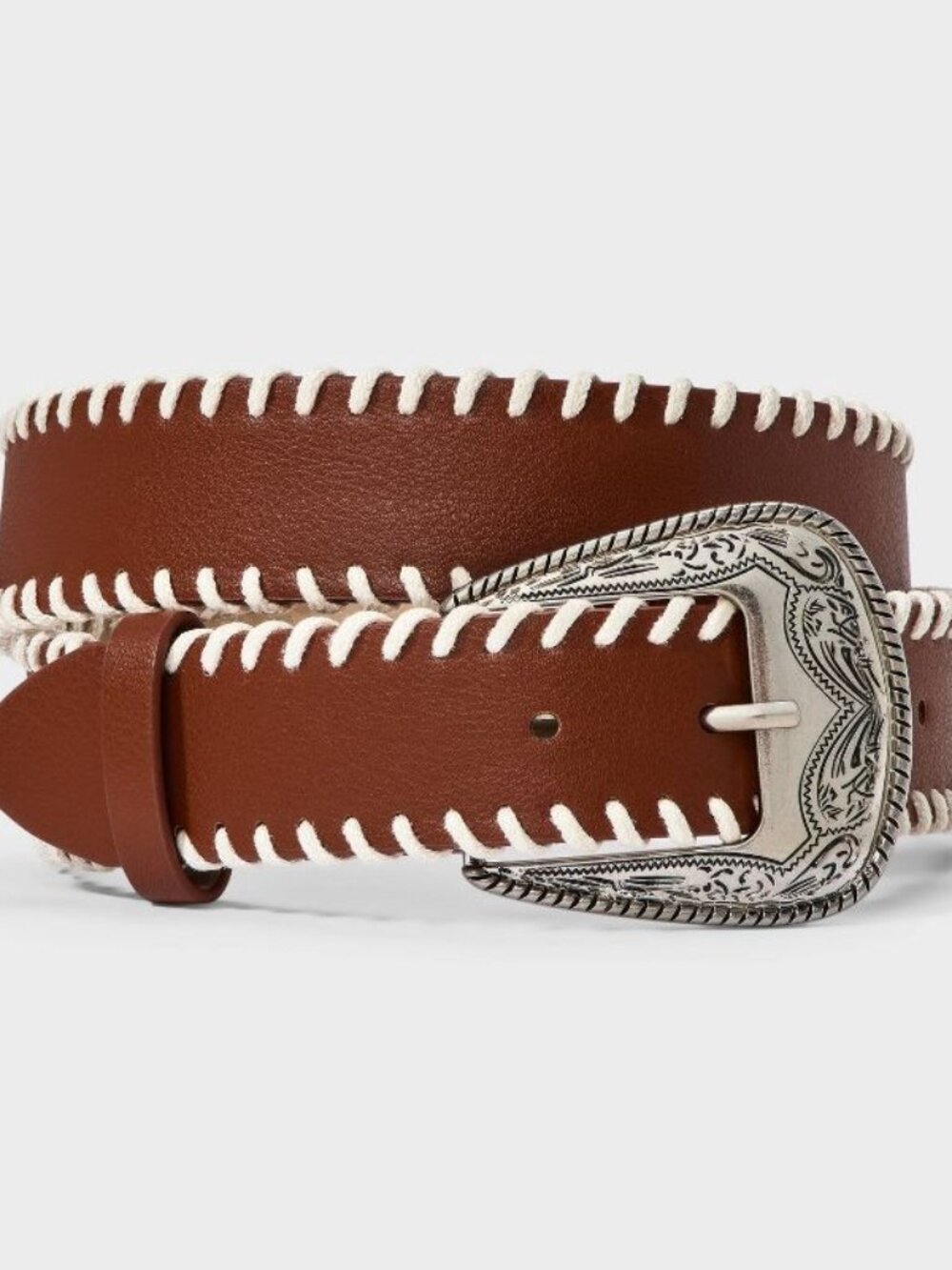 NWT Wild Fable Brown Faux Leather Whipstitch Western Belt